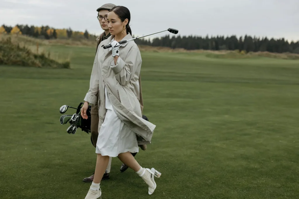 Golf bag with clubs and accessories on the tee box