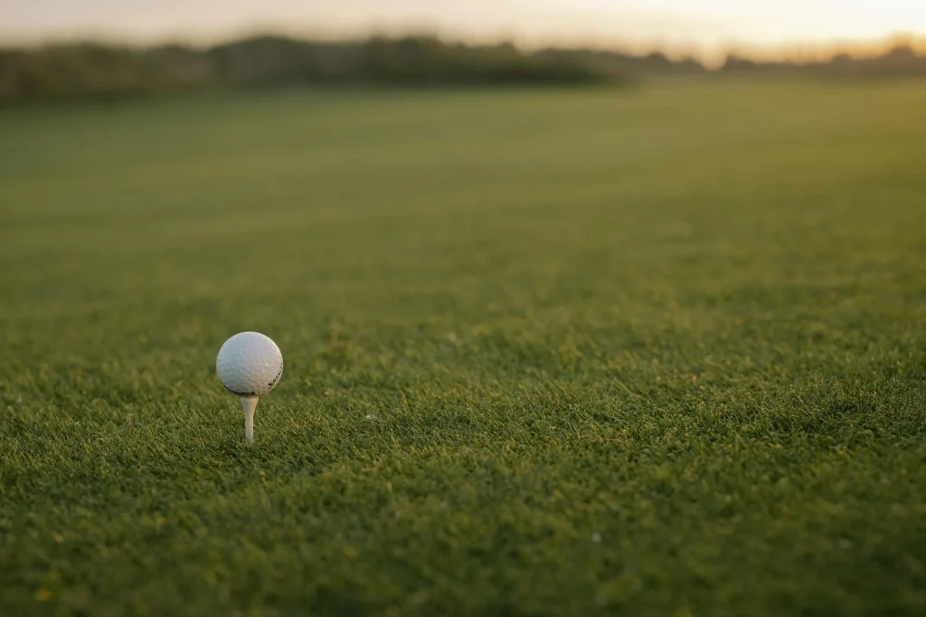 Golf ball on a tee on the grass