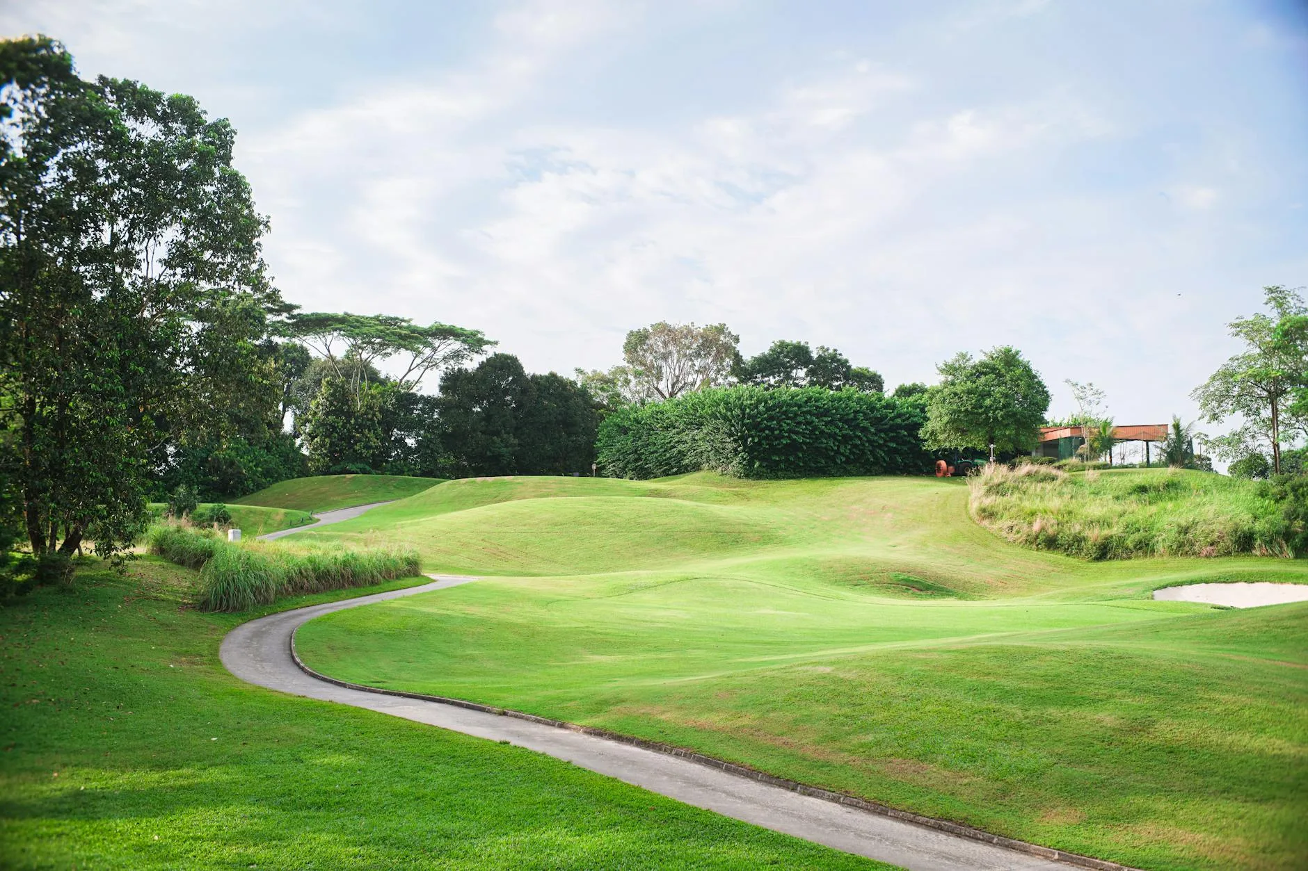 Scenic golf course fairway and green in the countryside