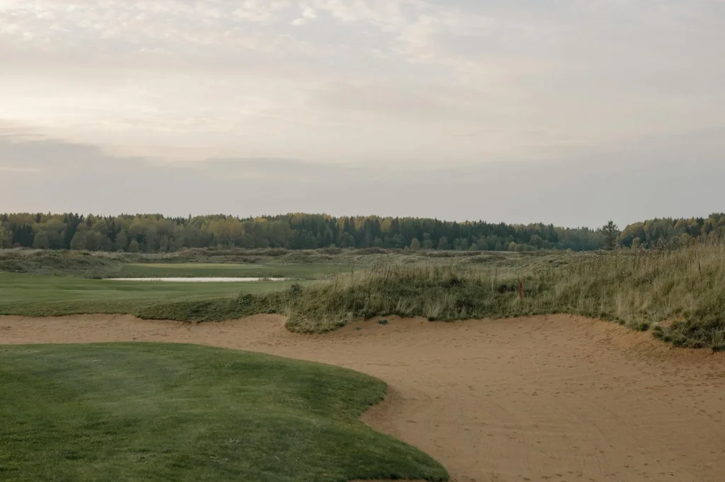Golf course green with morning light