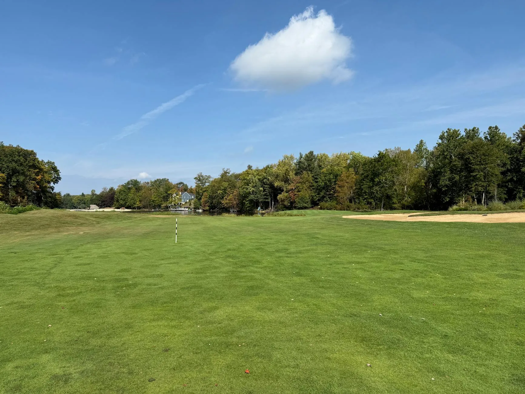 Sunny golf course fairway with green landscape
