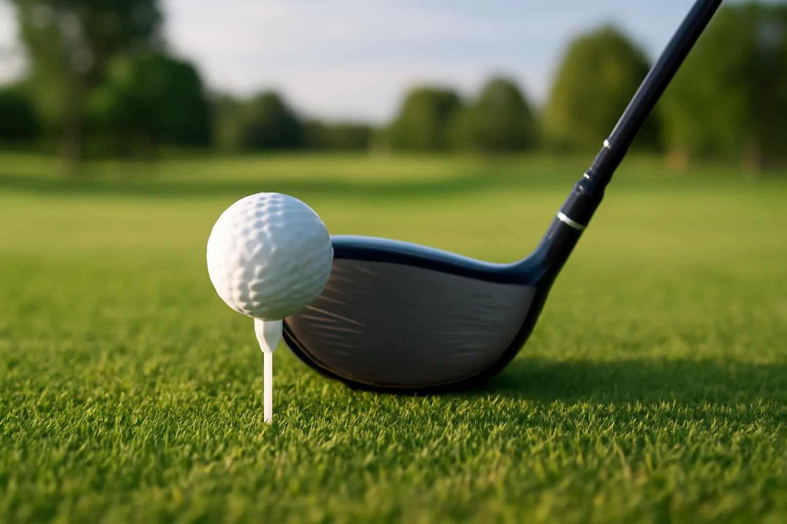 Golf ball on a tee beside a driver showing tee height