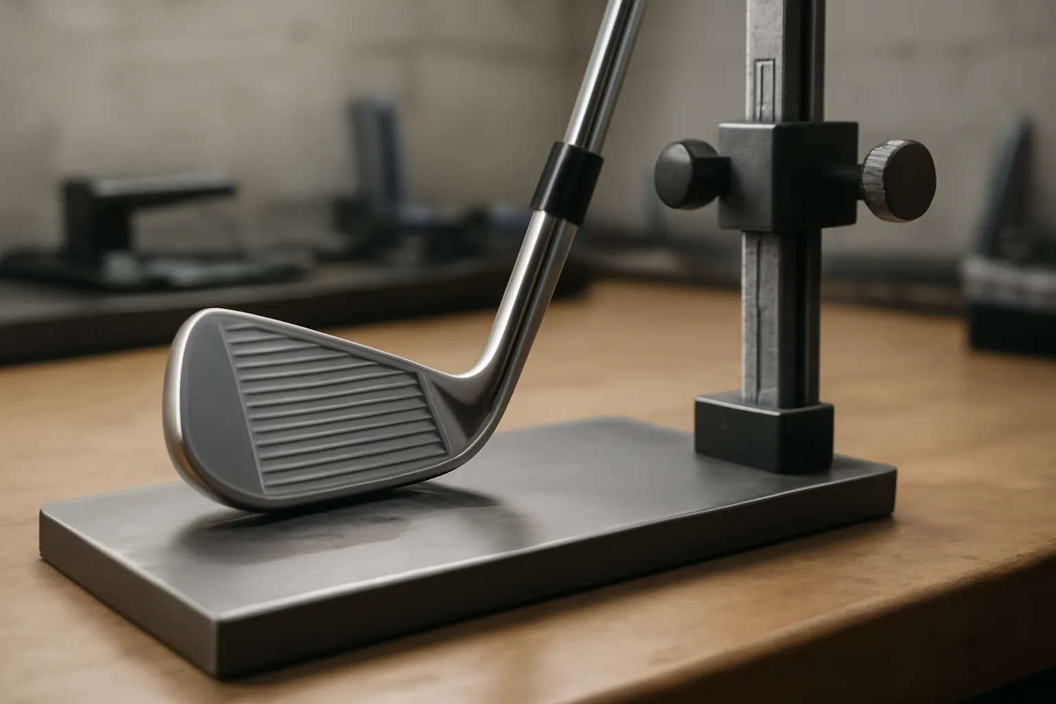 Golf iron checked with a lie angle fitting tool