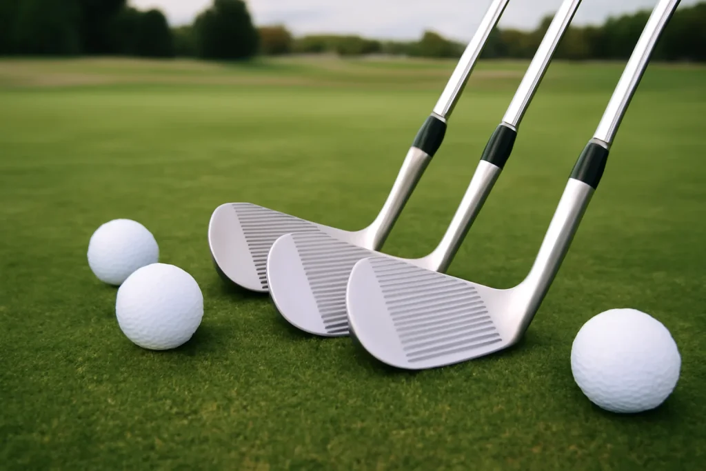 Unbranded golf wedges on turf for a UK buying guide