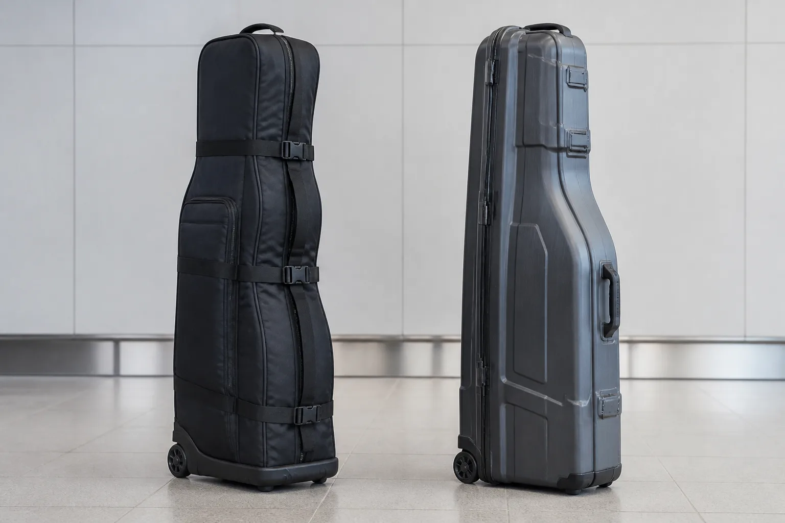 Soft and hard golf travel covers compared side by side